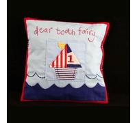 Dear Tooth Fairy Blue Fabric Cushion with Ships