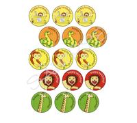 Dear Zoo Themed Edible Cupcake Toppers x 15 5cm Round A4 Icing Sheet