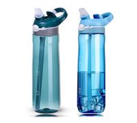 DEARART 2-Pack 24oz Light Blue & Dark Cyan Water Bottles With Straw, Leakproof BPA FREE Hidden Nozzle, Flip Up Lid Has Handle Wide Bottle Easy Clear, Suit Office Outdoor Sports Travel Gym.