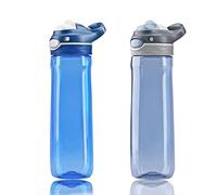DEARART 2-Packs 750ml Blue and Grey Water Bottle No Straw, Clear Bottle BPA FREE Leak Proof and One Hand Operation, Has Handle Easy Clean Easy Carried