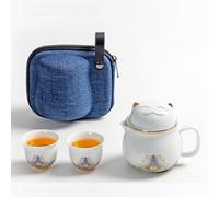DEARART Beautiful Tea Cup Portable Set, 10.8oz Mug and 2-Cups, Wide Mouth Easy to Clean Keep Tea Hot, Steeping Loose Leaf Tea Bag, Cute Cat, White