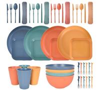 DEARBAG 48-Piece Unbreakable Crockery Set, Lightweight Colourful Grill Plastic Tableware Sets, Reusable Camping Tableware Set for 4 People, Microwave and Dishwasher Safe for Picnics