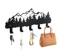 DEARBAG Wall Key Holder, Black Metal Key Hook, 5 Hooks, Wall Decoration, Alpine Forest Corridor Decoration, Drilling Installation, Suitable for Entrances and Exits, Kitchens, Bathrooms, Offices