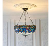 dearborn blue tiffany glass inverted pendant light in satin black