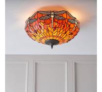 dearborn tiffany glass flush ceiling light in orange and red