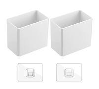 DearCal 2 PCS Wall Mounted Storage Boxes, Self-adhesive Plastic Holders, No Drilling Hanging Storage Containers Makeup Organizer Shelf for Bathroom Kitchen Office Bedroom Room White