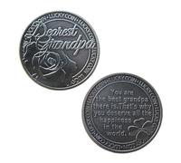 Dearest Grandpa Commemorative Coin - Antique Style Iron Coin with Rose and Four-Leaf Clover Design, Sentimental Lucky Coin Featuring Heartfelt Message for Grandfather, Vintage Challenge Token