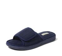 Dearfoams Men's Adjustable Indoor/Outdoor Memory Foam Machine Washable Summer Slide Slipper, Navy, 10/11 UK