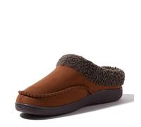 Dearfoams mens Breathable Memory Foam Slip on Marshall Indoor House Shoe Moccasin Slipper, Chestnut, 13-14
