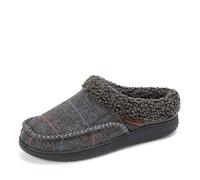 Dearfoams mens Breathable Memory Foam Slip on Marshall Indoor House Shoe Moccasin Slipper, Grey Plaid, 11-12