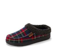 Dearfoams Men's Brendan Indoor/Outdoor Breathable Memory Foam Clog House Shoe with Wide Widths Slipper, Blue Plaid, 7-8