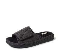 Dearfoams Men's Chase Marled Knit Pattern Slide Memory Foam Slippers with Adjustable Strap, Black, M