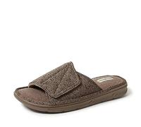 Dearfoams Men's Chase Marled Knit Pattern Slide Memory Foam Slippers with Adjustable Strap, Fossil, L