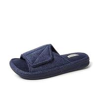 Dearfoams Men's Chase Marled Knit Pattern Slide Memory Foam Slippers with Adjustable Strap, Navy, XL