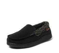 Dearfoams mens Gifts for Dad, Memory Foam Moccasin Slip on Breathable House Shoes Slippers, Black, 7-8