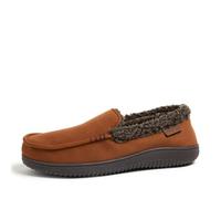 Dearfoams mens Gifts for Dad, Memory Foam Moccasin Slip on Breathable House Shoes Slippers, Chestnut, 9-10