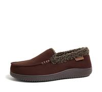 Dearfoams mens Gifts for Dad, Memory Foam Moccasin Slip on Breathable House Shoes Slippers, Coffee, 9-10