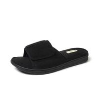 Dearfoams Men's Indoor/Outdoor Adjustable Terry Slide Slipper, Black, 8/9 UK