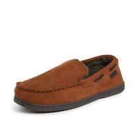 Dearfoams Men's Keaton Memory Foam Moccasin with Wide Widths Slipper, Chestnut Microsuede, 8/9 UK