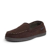 Dearfoams Men's Keaton Memory Foam Moccasin with Wide Widths Slipper, Coffee Microsuede, 12/13 UK
