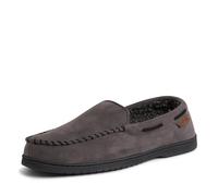 Dearfoams Men's Keaton Memory Foam Moccasin with Wide Widths Slipper, Pavement Microsuede, 8/9 UK