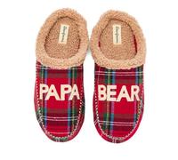 Dearfoams Men's Matching Family Holiday Papa Bear Sherpa Lined Moc Toe with Embroidery Slipper, Red Tartan Plaid, 12/13 UK