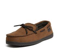 Dearfoams Men's Toby Microsuede Moccasin with Tie Slipper, Chestnut, 8/9 UK