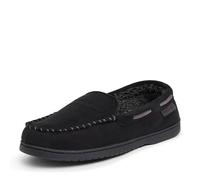 Dearfoams Men's Moccasin with Whipstitch Slipper, Black Microsuede, 10/11 UK