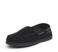 Dearfoams Men's Moccasin with Whipstitch Slipper, Black Microsuede, Large UK