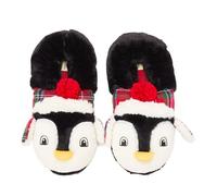 Dearfoams Unisex Adult Holiday Christmas Gift Family Matching Santa Reindeer Teddy Bear Plush Memory Foam Slippers, Penguin, 13-14 Women/11-12 Men