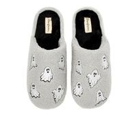 Dearfoams Unisex-Adult Spooky Fuzzy Halloween Pumpkin Jack O Lantern Slipper, Grey Ghost, 13-14 Women/11-12 Men