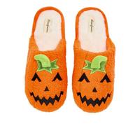 Dearfoams Unisex-Adult Spooky Fuzzy Halloween Pumpkin Jack O Lantern Slipper, Jack O Lantern, 5-6 Women/3-4 Men