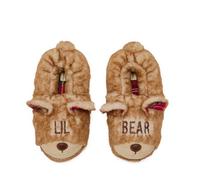 Dearfoams Unisex-Child Matching Family Holiday Lil Bear Sherpa Lined Moc Toe with Embroidery Slipper, Furry Teddy, 1 Big Kid