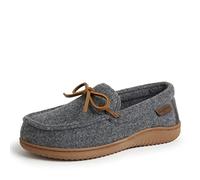 Dearfoams Wilmington Energy Return Comfort High Quality Indoor/Outdoor Memory Foam Moccasin with Tie Women's Slipper, Grey Heather Wool, Small