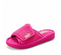 Dearfoams Women's Adjustable Indoor/Outdoor Machine Washable Memory Foam Slide, Paradise Pink Terry, 9-10