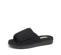 Dearfoams Women's Adjustable Indoor/Outdoor Machine Washable Memory Foam Slide Slipper, Black Terry, 7-8