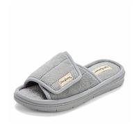Dearfoams Women's Adjustable Indoor/Outdoor Machine Washable Memory Foam Slide Slipper, Sleet Terry, 5-6