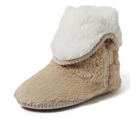 Dearfoams Women's Beth Furry Foldover Boot Slipper, Latte, Medium