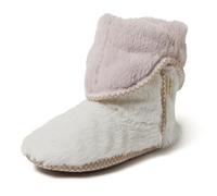 Dearfoams Women's Beth Furry Foldover Boot Slipper, Muslin White, Medium