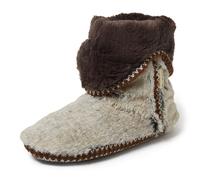 Dearfoams Women's Beth Furry Foldover Boot Slippers, Brown Frost, 7-8