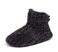 Dearfoams Women's Chenille Bootie Slipper, Black, Medium UK