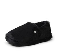 Dearfoams Women's Ellie Fluffy Snuggle Slipper, Black, Large UK