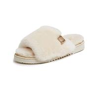 Dearfoams Women's Fireside Cairns Shearling Easy on/Off Slide Sandal Slipper, Natural, 5 UK