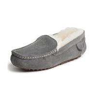 Dearfoams Women's Fireside Mel Shearling Indoor/Outdoor Moccasin Slipper with Wide Widths, Grey, 7 UK