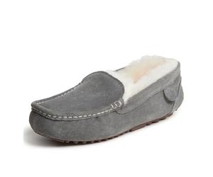 Dearfoams Women's Fireside Mel Shearling Indoor/Outdoor Moccasin Slipper with Wide Widths, Grey, 7 UK