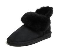 Dearfoams Women's Fireside Shearling Water Resistant Indoor/Outdoor Foldover Boot Slipper, Black, 4 UK