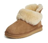 Dearfoams Women's Fireside Shearling Water Resistant Indoor/Outdoor Foldover Boot Slipper, Chestnut, 6 UK