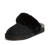 Dearfoams Women's Fireside Sydney Shearling Fur Indoor/Outdoor Scuff Slipper with Wide Widths, Black, 5.5 UK