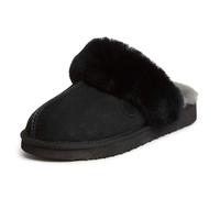 Dearfoams Women's Fireside Sydney Shearling Fur Indoor/Outdoor Scuff Slipper with Wide Widths, Black, 6 UK