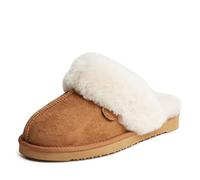 Dearfoams Women's Fireside Sydney Shearling Fur Indoor/Outdoor Scuff Slipper with Wide Widths, Chestnut, 5 UK